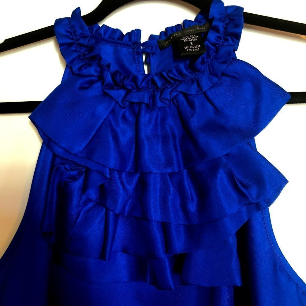 Elena Solano 100% Silk Ruffle Front Top Size S